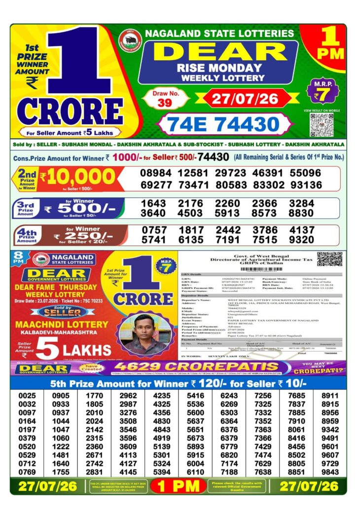 Sambad Lottery 1PM result image