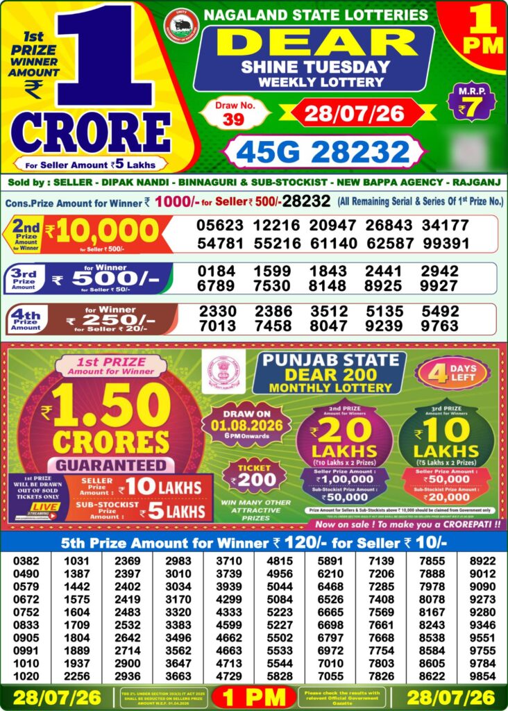 Sambad Lottery 1PM result image