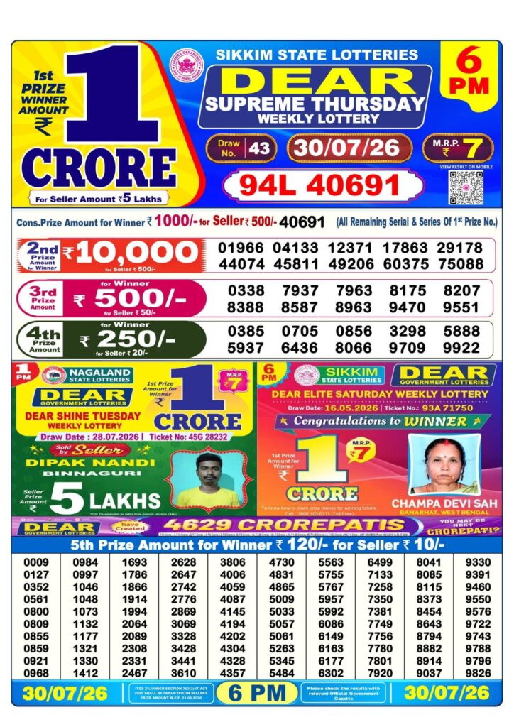 Sambad Lottery 6PM result image